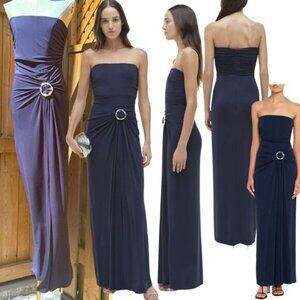 🆕 SIMKHAI 🧿 NWOT Emma Draped Jersey Bustier Midi Dress, Midnight Blue Sz US 8
